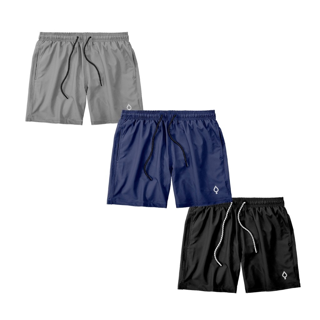 KIT 3 Shorts Praia Colorido Treino Básico liso em Tactel Elastano05 em Oferta na Shopee