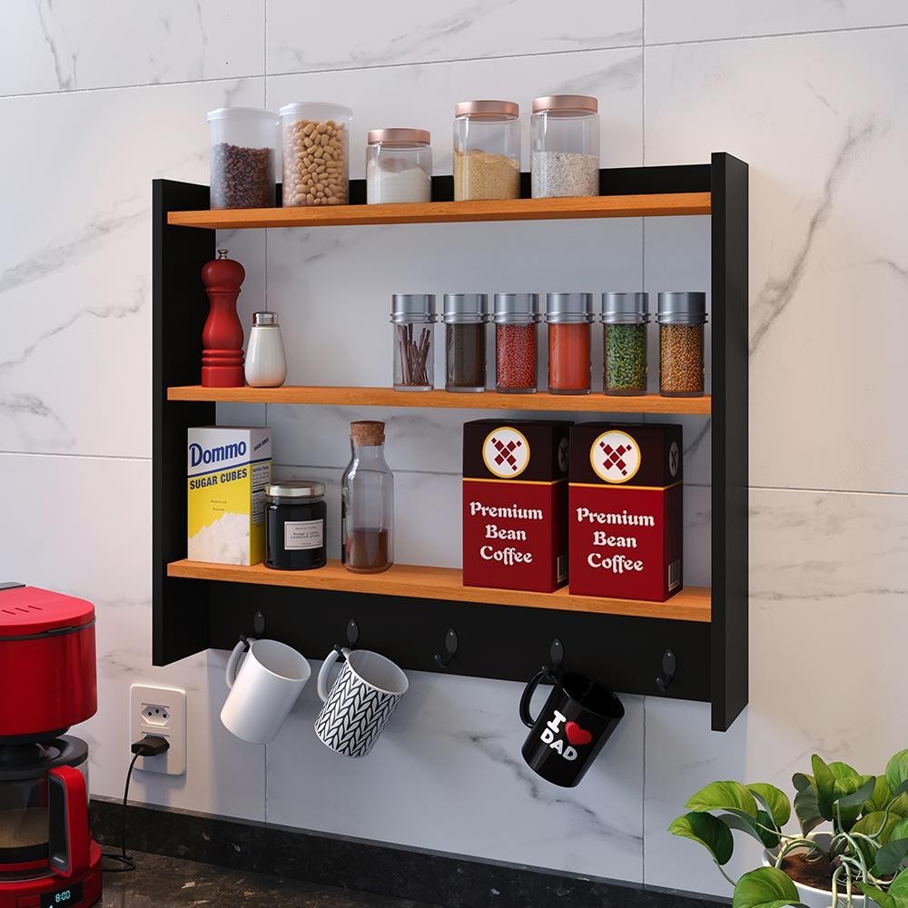 Armário AMÉLIA Suspenso Suporte Xícaras Nicho Organizadora Decoração Cozinha Acessório cantinho de café