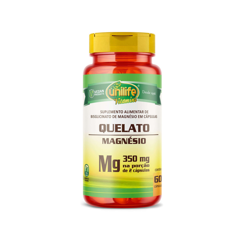 Magnésio Quelato Suplemento Energia ATP Relaxamento Muscular 60 Cápsulas Unilife Vitamins