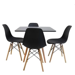 Kit Mesa Eiffel Preta Quadrada 80cm + 04 Cadeiras Eiffel