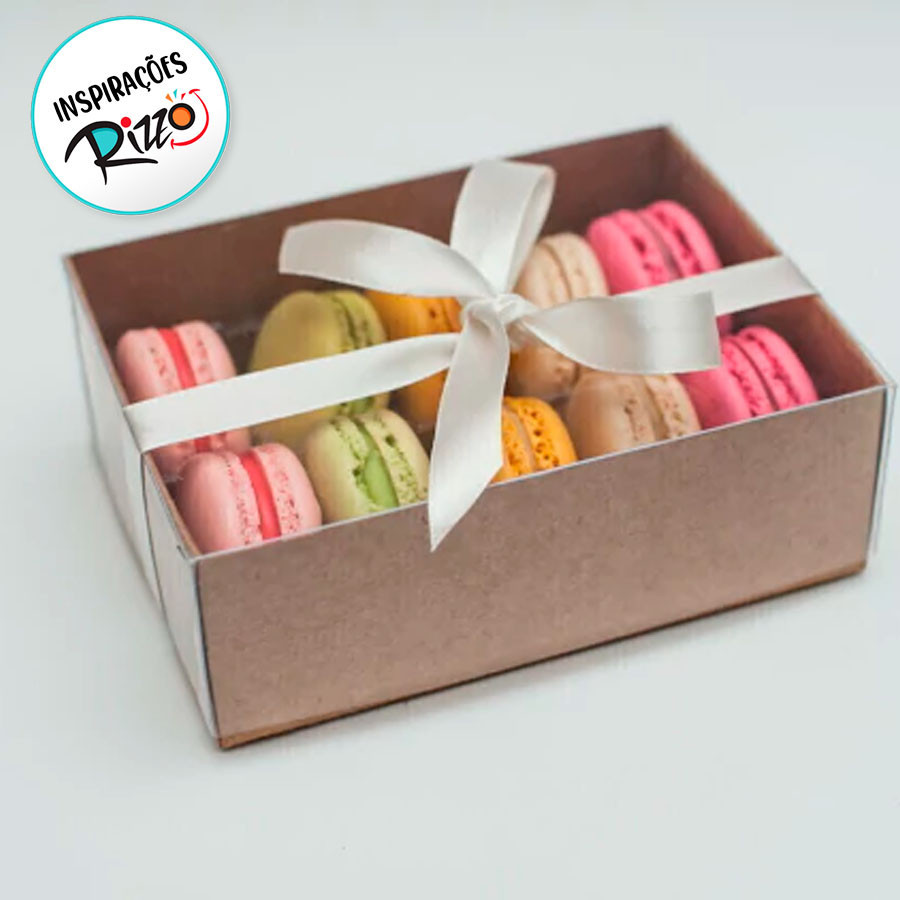 Detalhes do Caixa para 10 Macarons com Berço - Kraft - 15x10,5x5cm - 5 unidades - Rizzo