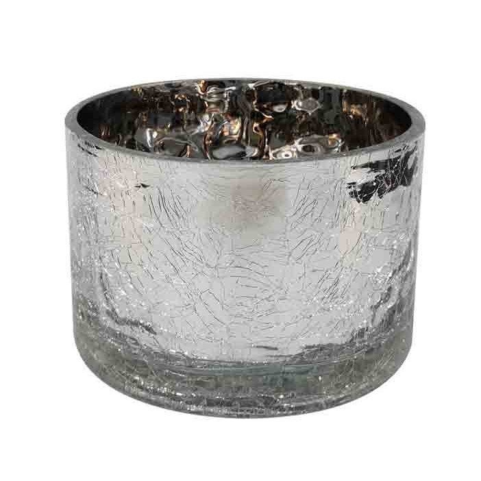 Vaso de Vidro Prata Craquelado Castiçal para Casa 8cm