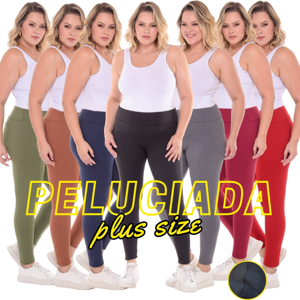 Legging Plus Size Flanelada Grossa Calça Leg Flanelada Cintura Alta Zero Transparência