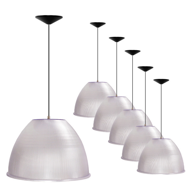 Kit 6 Luminárias Pendente Prismatica Para Galpão Industrial 12 Pol 30cm Cristal Cabo 1,1M Prismatico