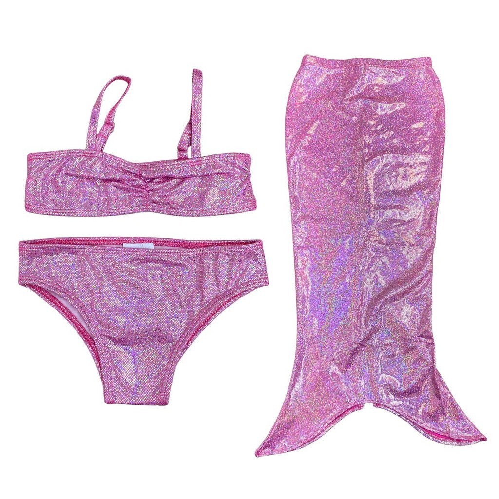 Biquíni Calda Sereia Brilho Brilhoso Proteção Solar Infantil Praia Piscina Verão Glitter