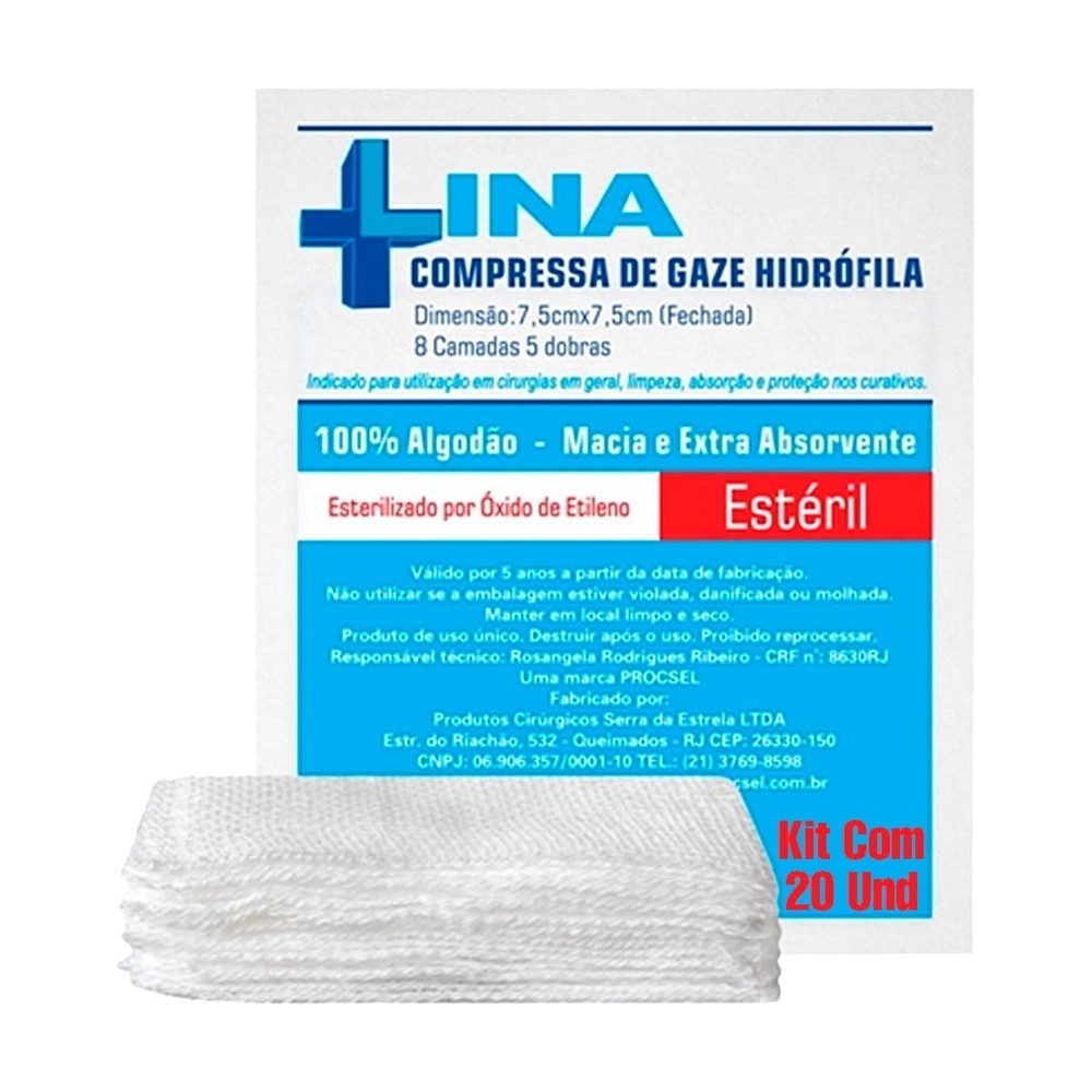 Kit 20 und Compressa de Gaze Estéril Lina 11 Fios 10 und em Oferta na Shopee