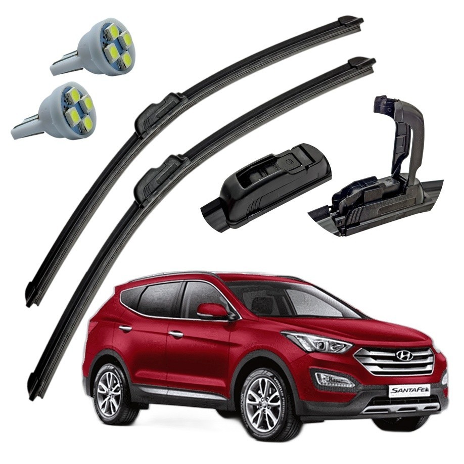 Kit Par Palheta Limpador Parabrisa Hyundai Santa Fé 2012 Em Diante + Pingo T10 Silicone Dianteiro
