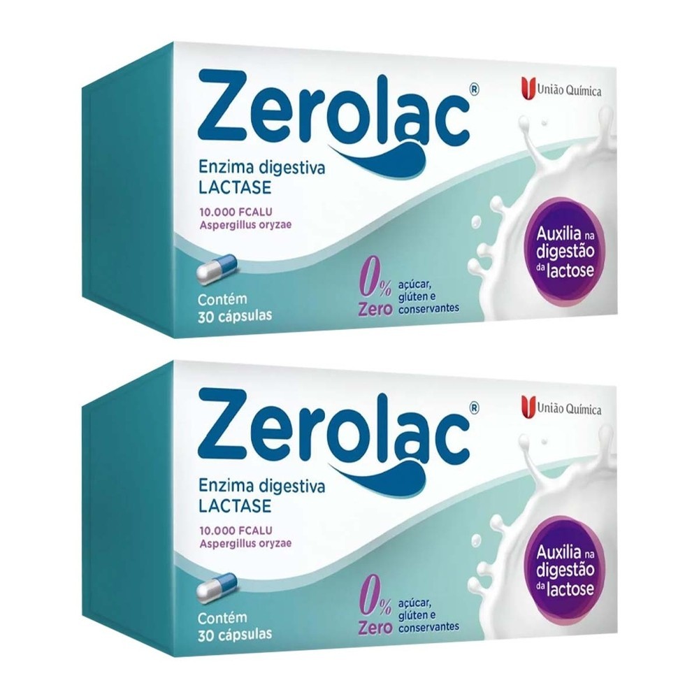 Kit 2 Zerolac Enzima Lactase 10.000 30 Caps Original Zero Açúcar em Oferta na Shopee