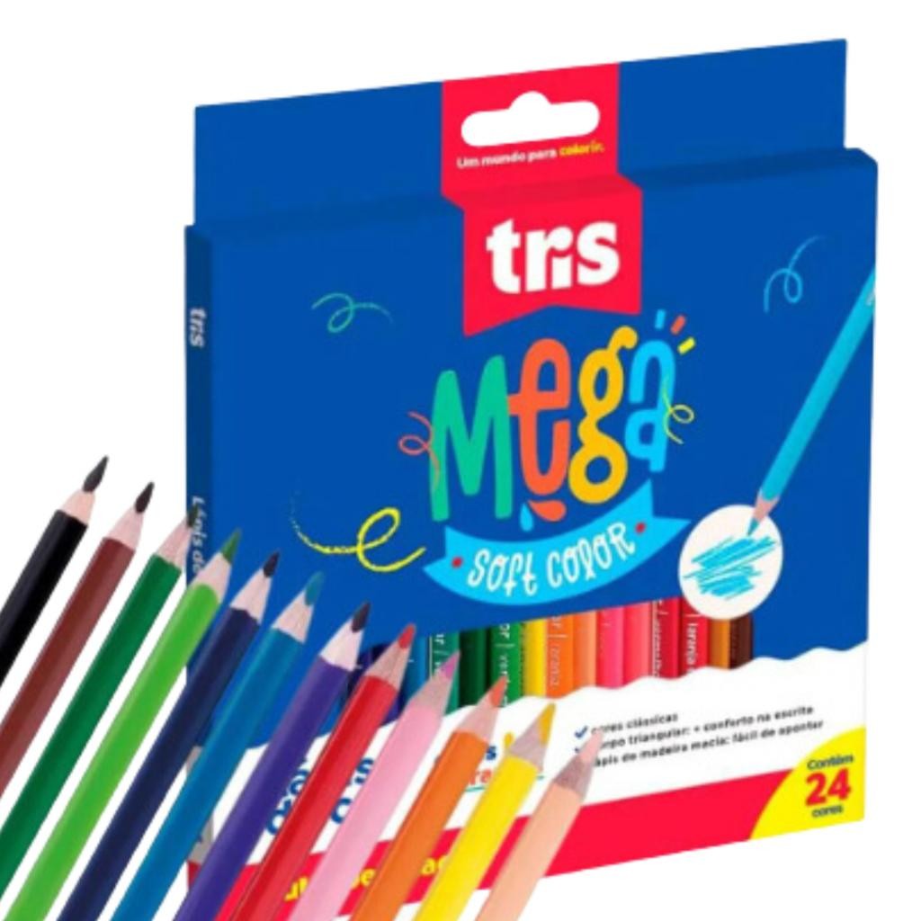 Lápis de Cor Tris 24 Cores Mega Soft Color em Oferta na Shopee