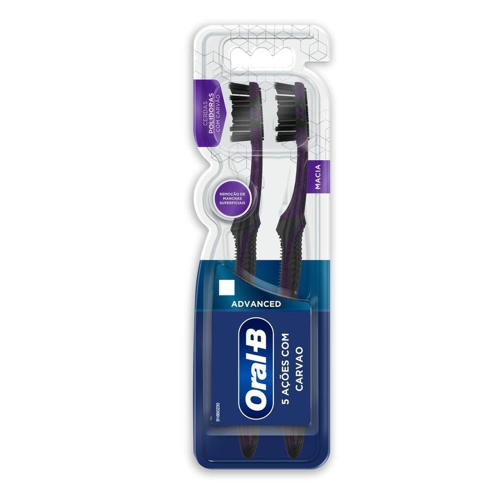 ORAL-B ESCOVA DENTAL ADVANCED 5 AÇÕES COM CARVÃO MACIA DE 2 UNIDADES em Oferta na Shopee