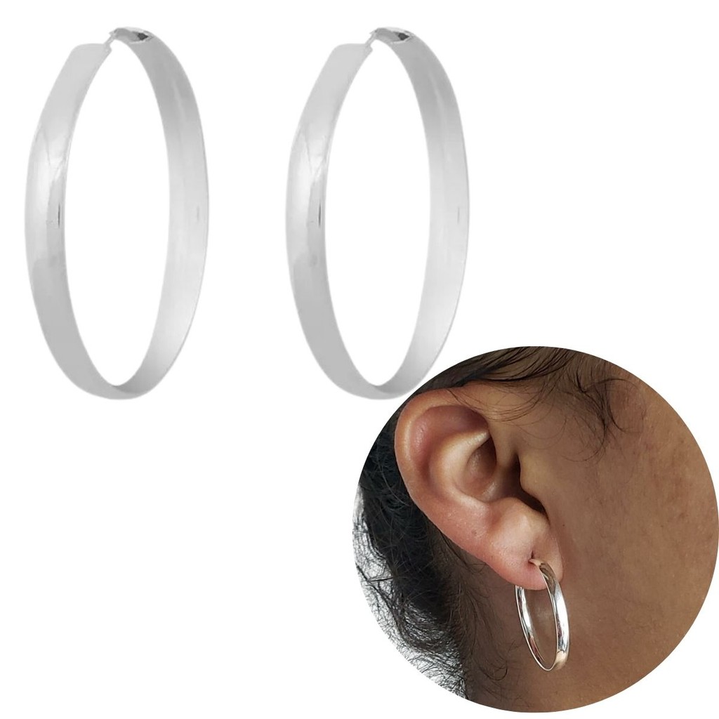 Brinco de argola laminada 3mm prata 925 legítima redonda 2,5cm em Oferta na Shopee