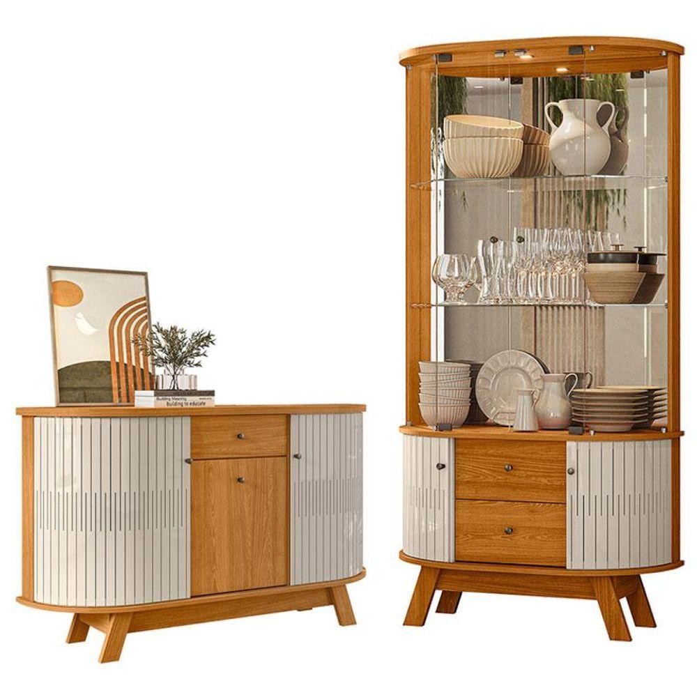 Aparador Para Sala Buffet Monza E Cristaleira Moss Cinamomo Off White - Madetec - Home & Living