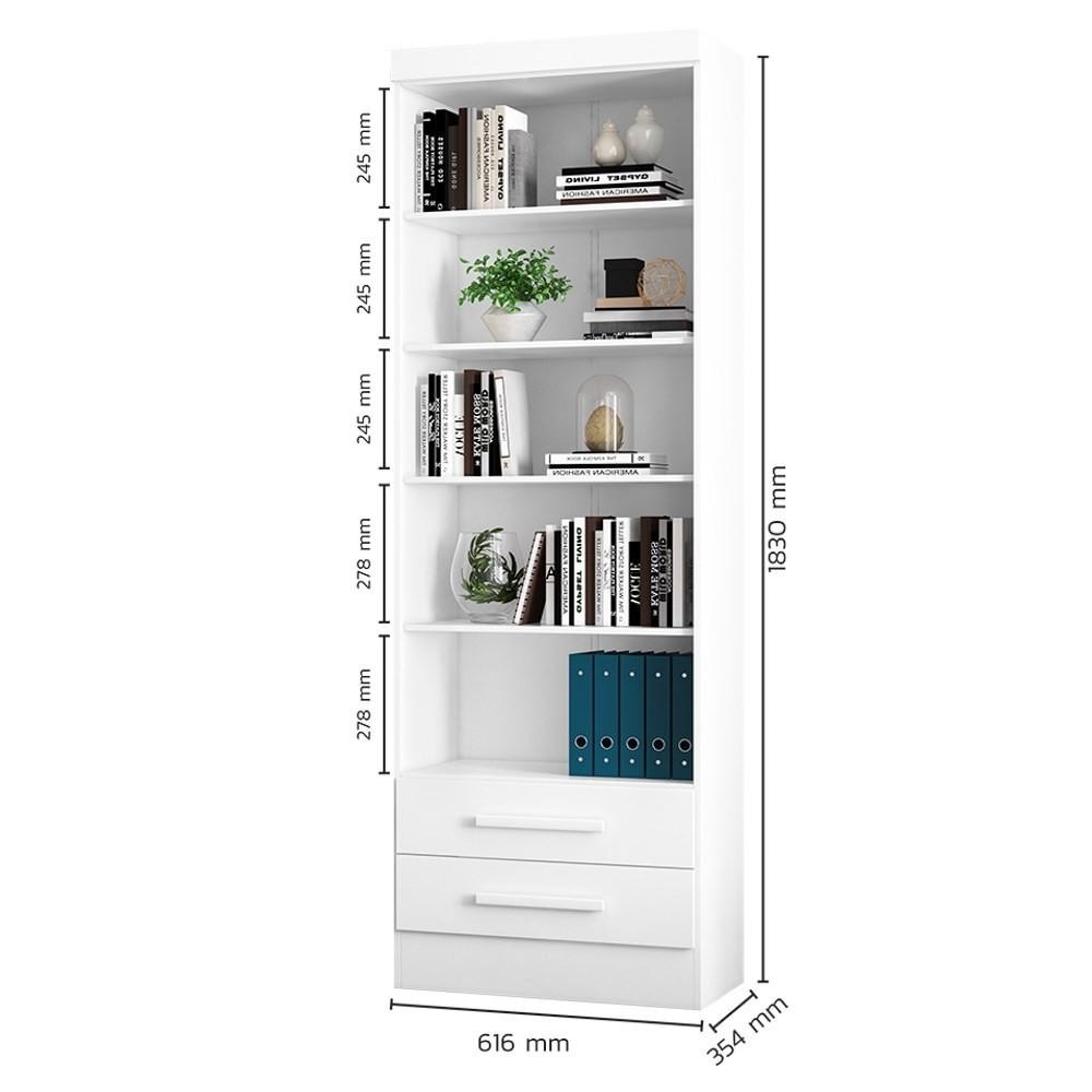 Detalhes do Estante Livreiro 2 Gavetas e 5 Prateleiras Fancy Q01 Branco - Mpozenato