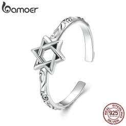 Bamoer 925 Sterling Silver Ring Seis Pontas Estrela Desenho De Jóias De Anel Aberto Para Mulheres .