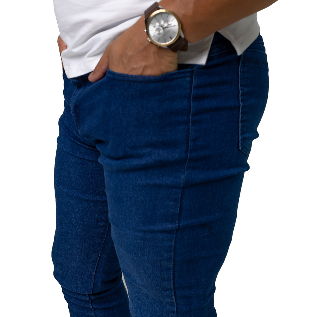 Calca Jeans Masculina Slim Lycra Elastano Used Azul Casual Conforto Premium