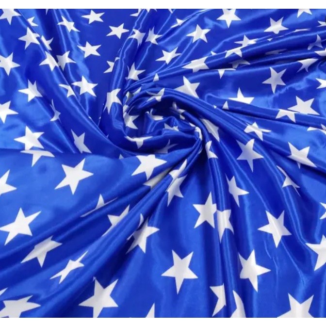 50cm x 1,50m - Tecido Cetim Estampado Estrelas Mulher Maravilha Roupas Fantasias Festas de Decoração