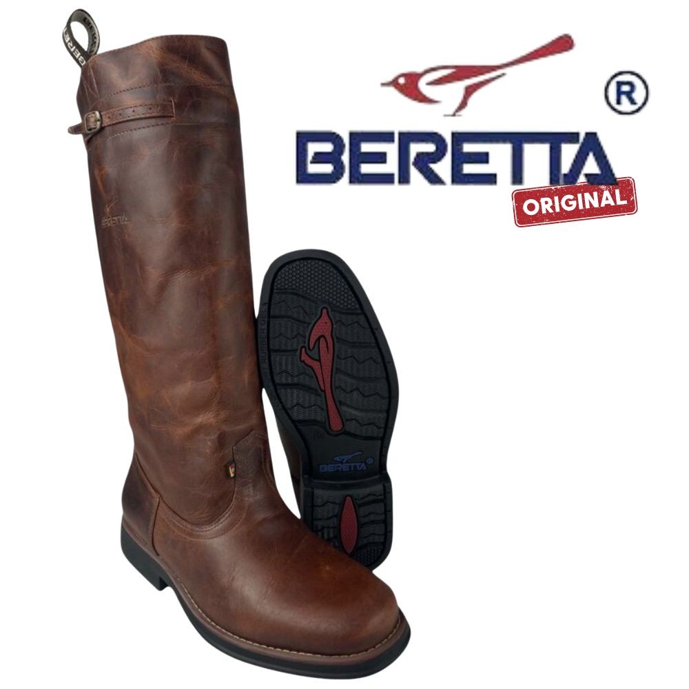 Bota Tradicionalista Beretta Cano Duro Masculina Couro Marrom Escuro Traje Gaucho