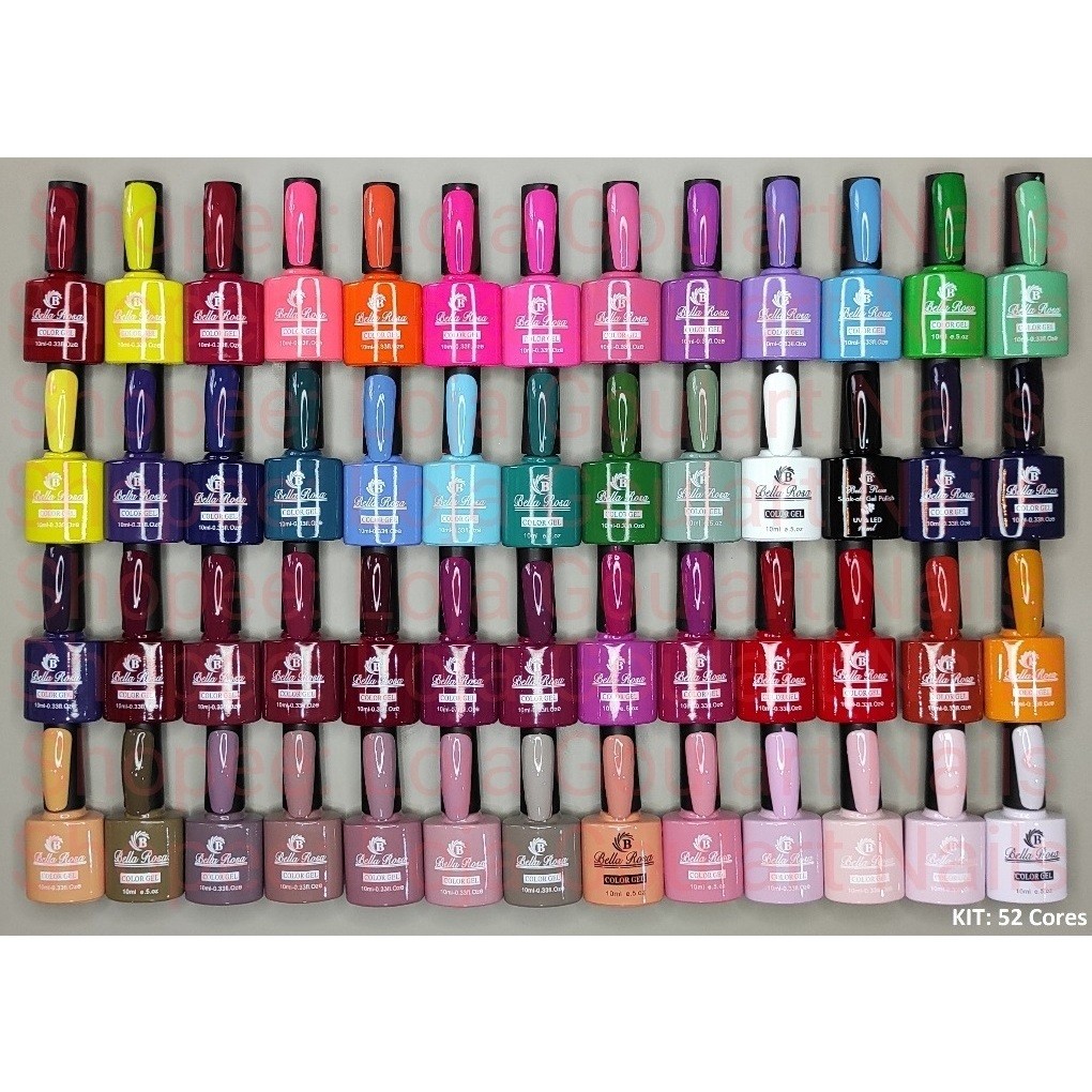 Kit 52 Esmalte em 10ml Gel Bella Rosa Cores Sortidas Atacado Revenda Preto Branco Rosa  Lilas Nude