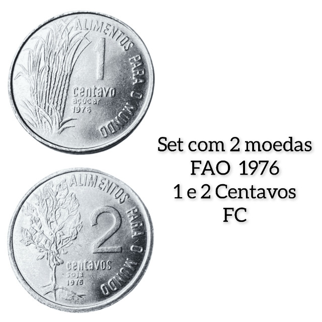 Set com 2 Moedas FAO 1976 1 e 2 Centavos FC