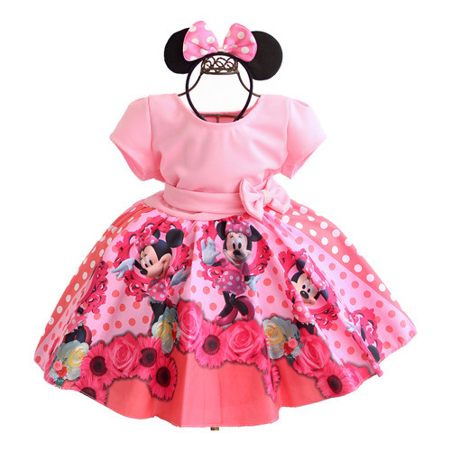 Vestido Infantil Festa Minnie Rosa Minnie Vermelha Gatinha Marie Varios tema Princesa Luxo Várias Cores