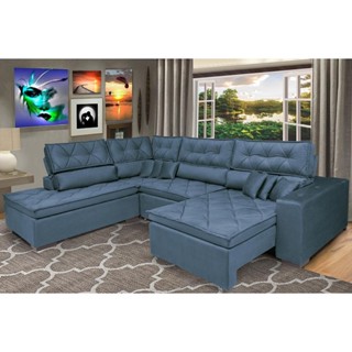 Sofa de Canto Retrátil e Reclinável com Molas Cama inBox Platinum Esquerdo 3,00x2,36 Suede Azul em Oferta na Shopee