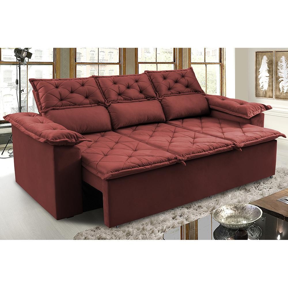 Sofá 3 Lugares Retrátil e Reclinável Cama inBox Compact 2,00m Velusoft Vermelho em Oferta na Shopee