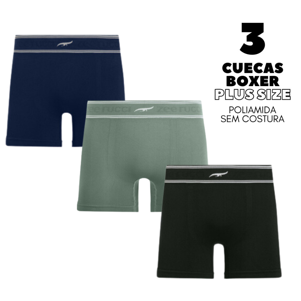 Kit 3 Cuecas Boxer PLUS SIZE Sem Costura em Poliamida/Microfibra ZEE RUCCI - Men Clothes
