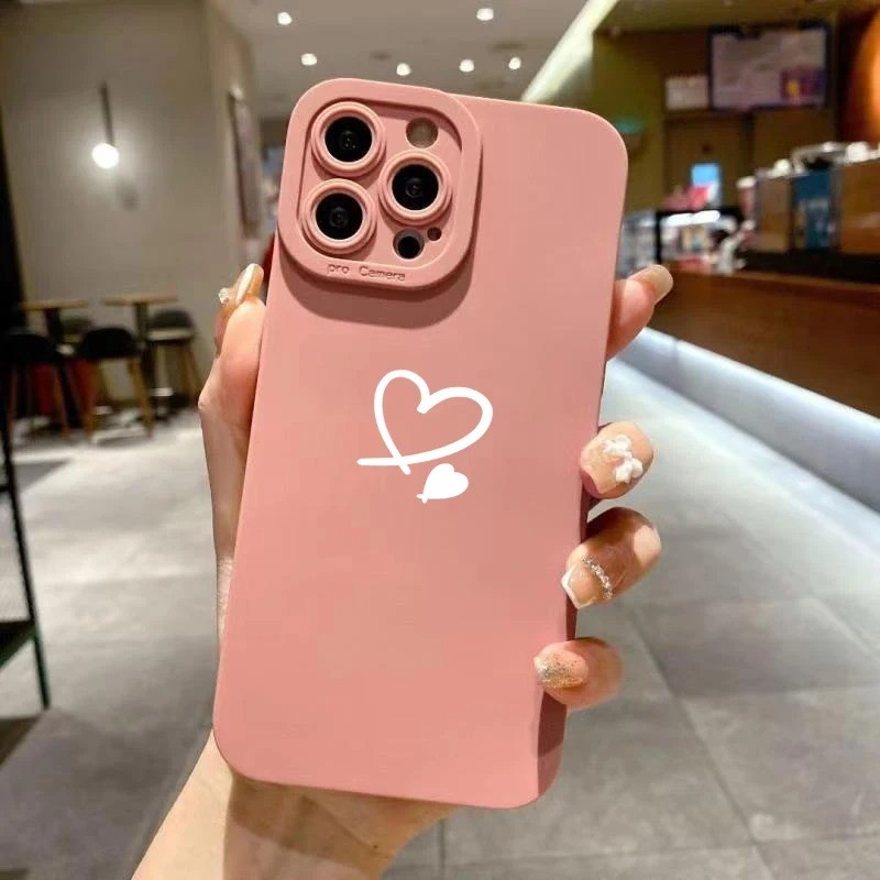 Capa De Silicone Líquido Macio Para Telefone Samsung A25 A24 A23 A15 A14 A13 A55 A54 A53 A52 A52S A51 A35 A34 A33 A32 A31 A05 A05S A73 A72 A71 Simples Com Padrão De Amor