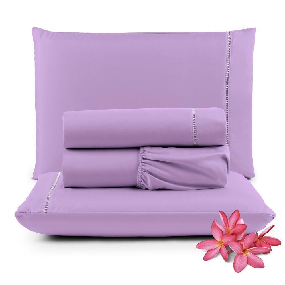Jogo Cama Lençol Unique Queen 400 Fios Ponto Palito 4 Peças - Lilás em Oferta na Shopee