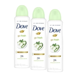 Kit com 3 Desodorantes Antitranspirantes Aerosol Dove Go Fresh Pepino e Chá Verde 150ml