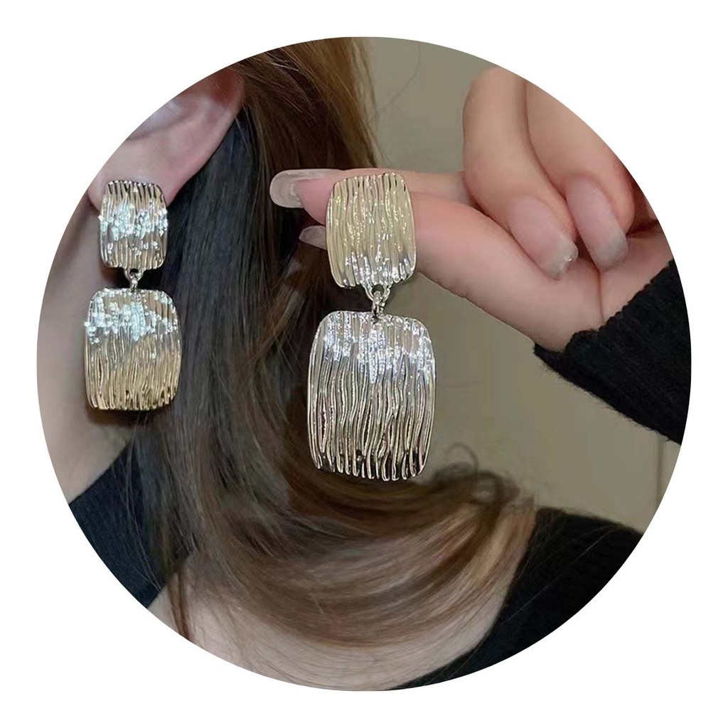 Brincos de Pressão Retangular Prateado Festas Luxo Mulheres em Oferta na Shopee