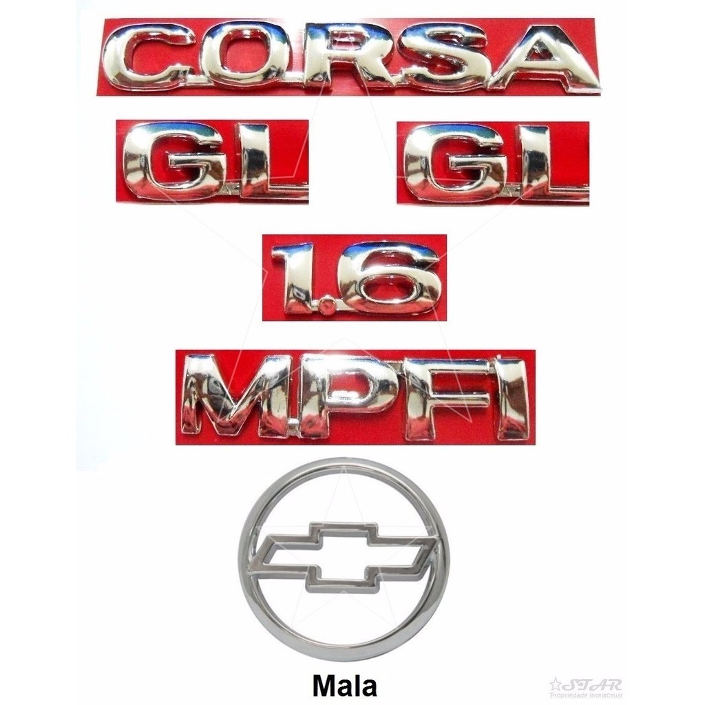 Emblemas Símbolos Corsa Hatch 1.6 Mpfi + Par Gl + Logotipo Traseiro - 00 À 02