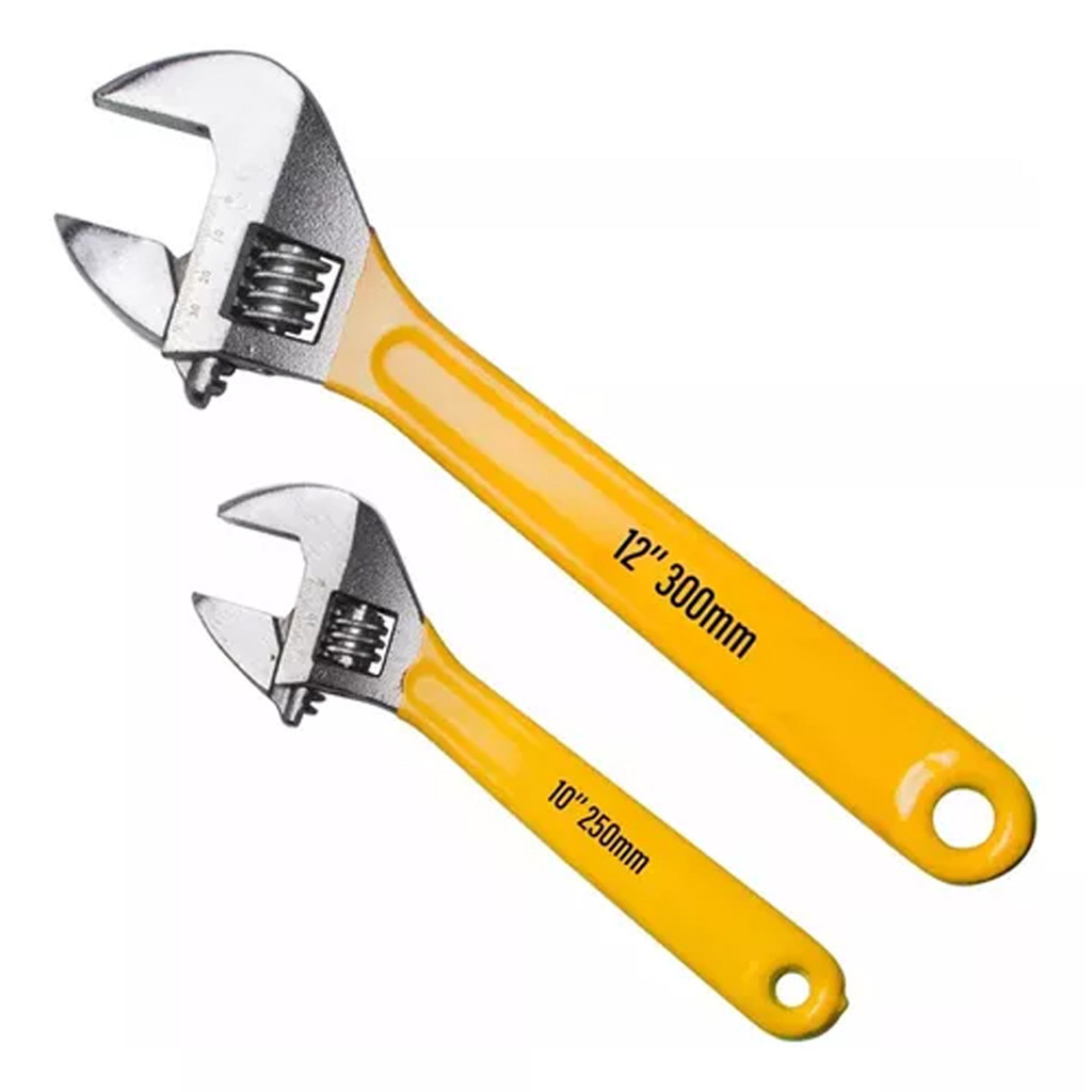 Kit 2 Chave Ajustável Inglesa 10 E 12 Polegadas Cabo Emborrachado 200mm e 300mm Boca 30-40mm