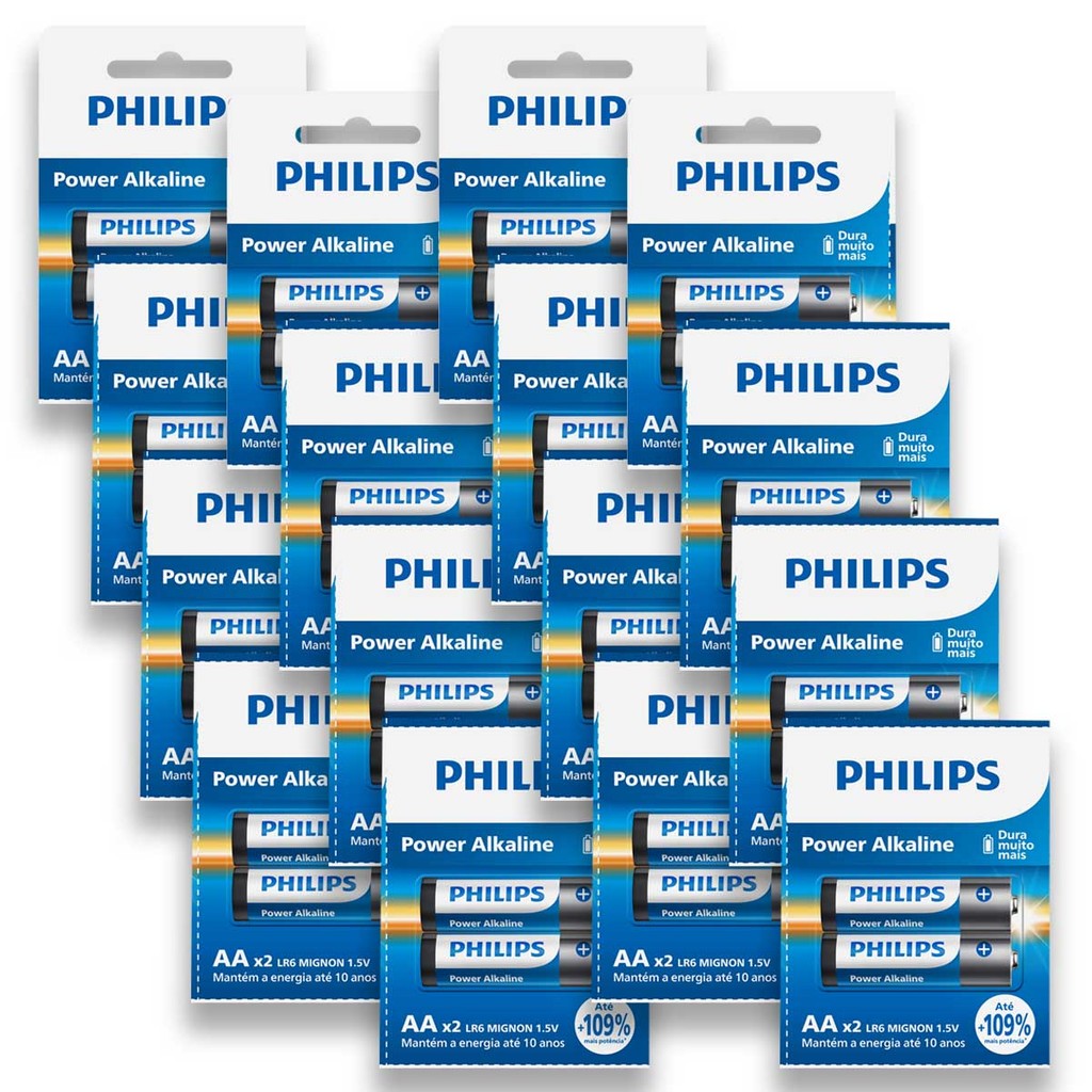 Pilha Alcalina AA Philips Bateria 2A Pequena kit 24 unidades - Home Appliances