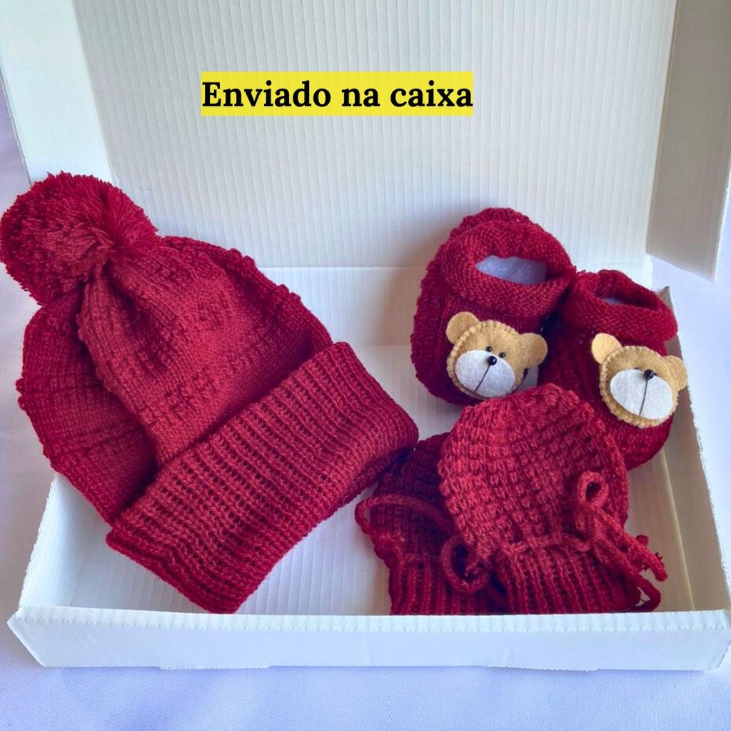 Touca Bebe Luva  Sapatinho Recem Nascido Menino Saida De Maternidade kit Enxoval em Oferta na Shopee