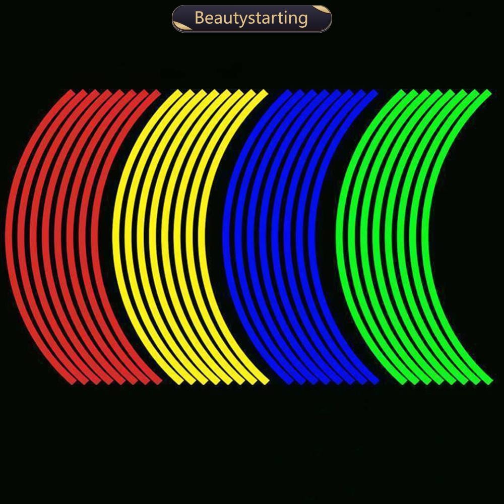 BEAUTYSTARTING 16 Peças Tiras De 18 Polegadas Para Motocicleta Aro De Carro Listra Fita Decalque De Roda Lotes Reflexivos Q9S3