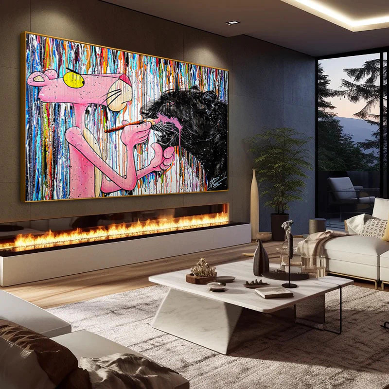 Quadro Decorativo 110x80cm Pantera Cor de Rosa Grafite Hall da Luxo Sala Quarto Casa Decoração De Parede Mdf Adesivo