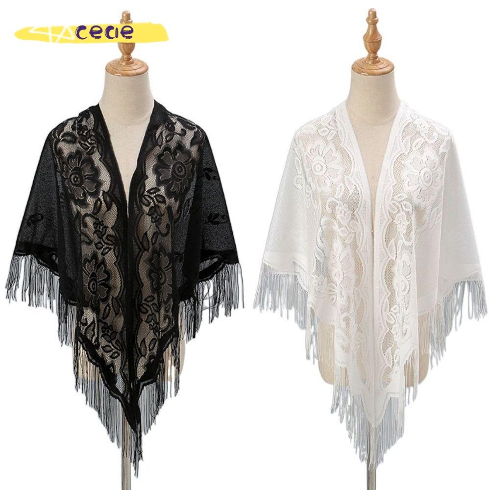 Xale Feminino CEAE , Multicolorido Com Capa De Baile De Noite Borla , Lenço De Moda Oco em Oferta na Shopee