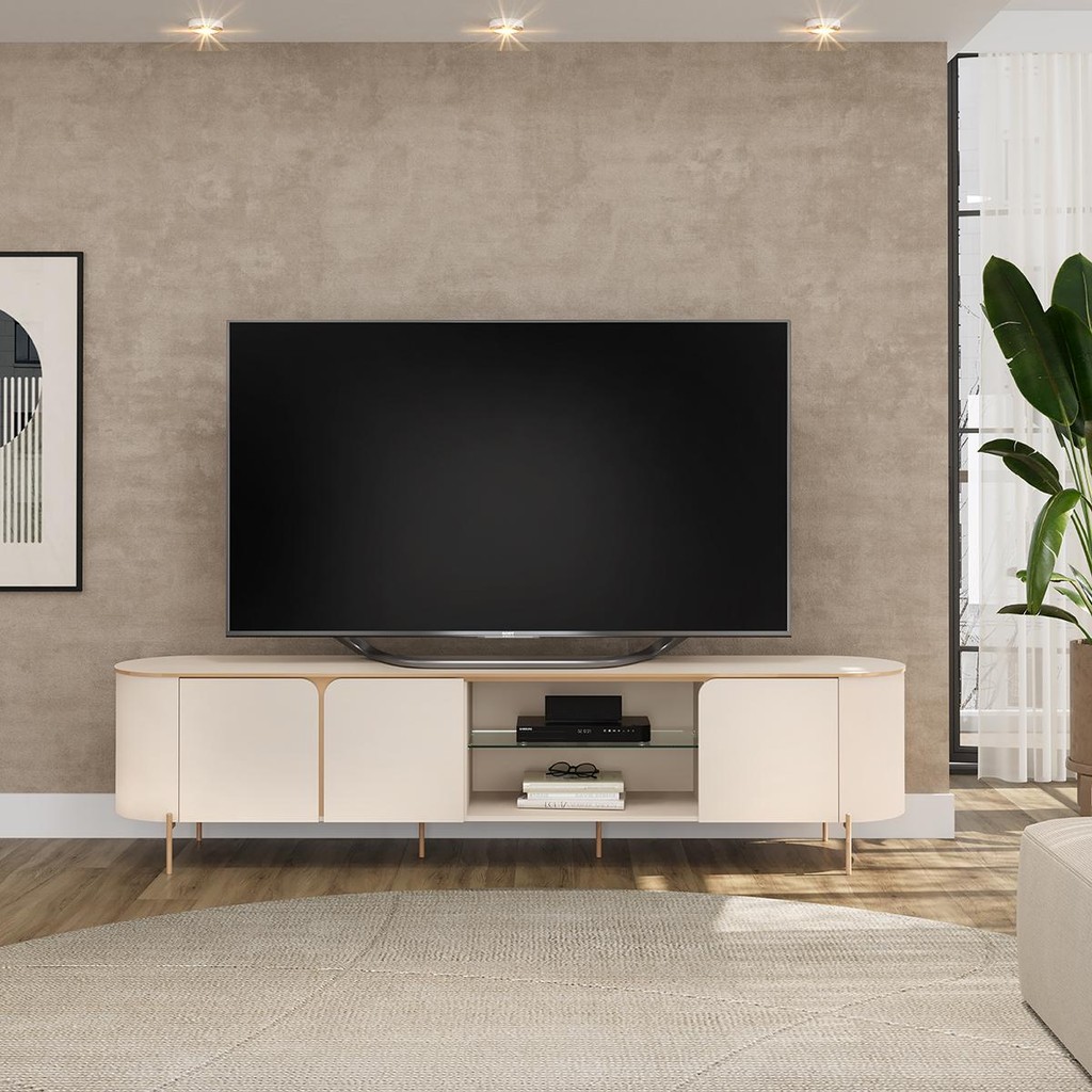 Bancada para TV até 75 Polegadas com 3 Portas DJ Móveis Ariana Off White em Oferta na Shopee