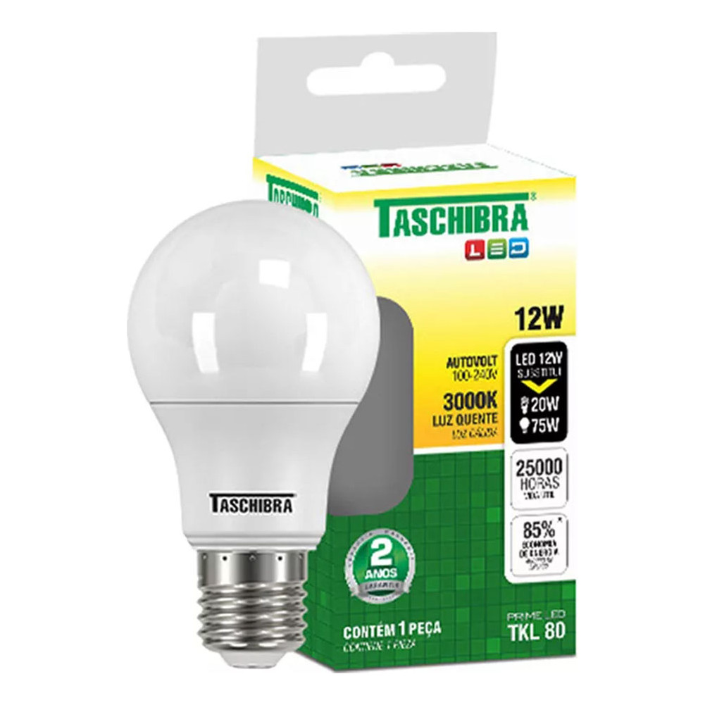 Lâmpada Led 12w Luz Quente Amarela 3000k Taschibra em Oferta na Shopee