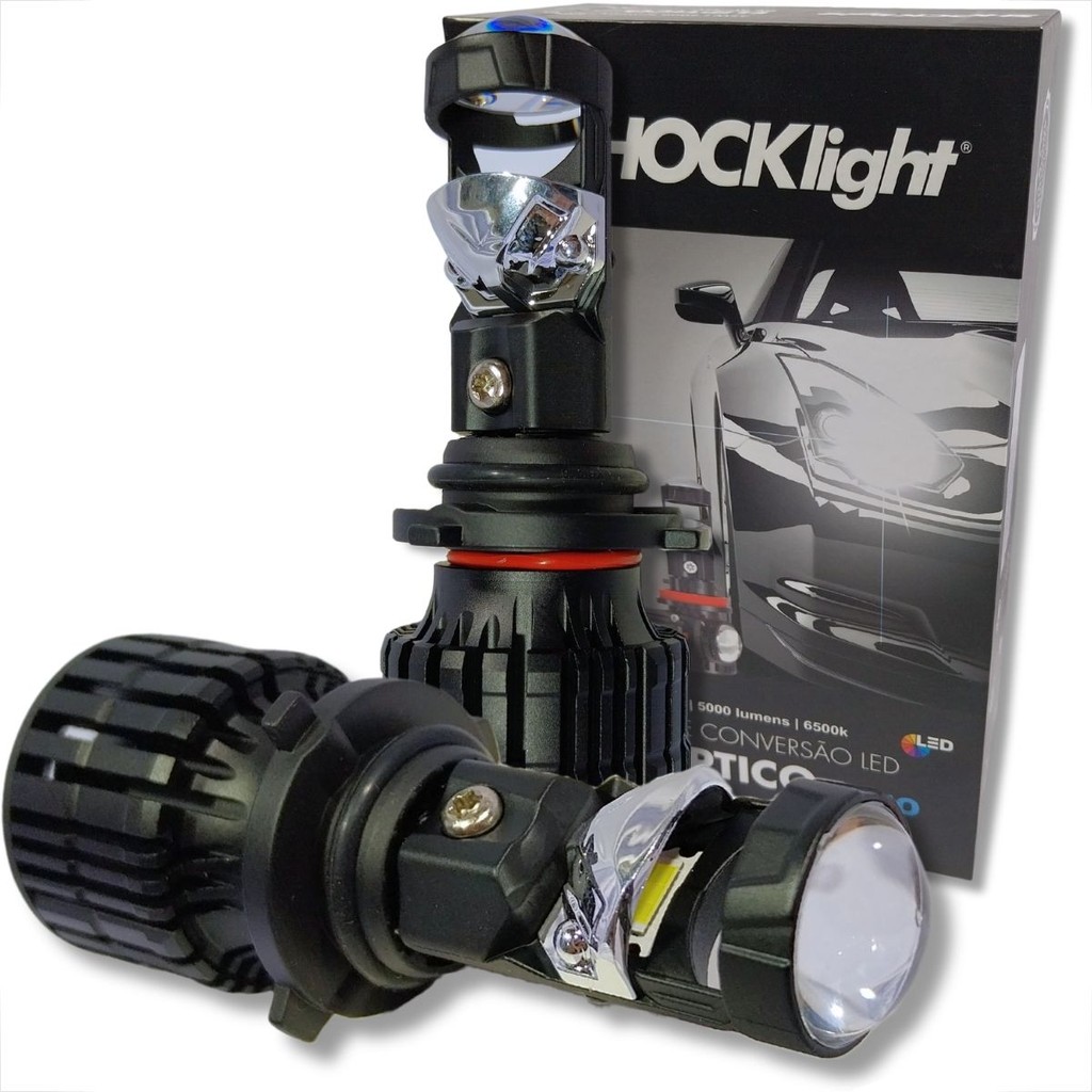 KIT LÂMPADA CONVERSÃO ELIPTICO FAROL LED PROJETOR HB4 9006 6500K 12V 5000LM SHOCKLIGHT