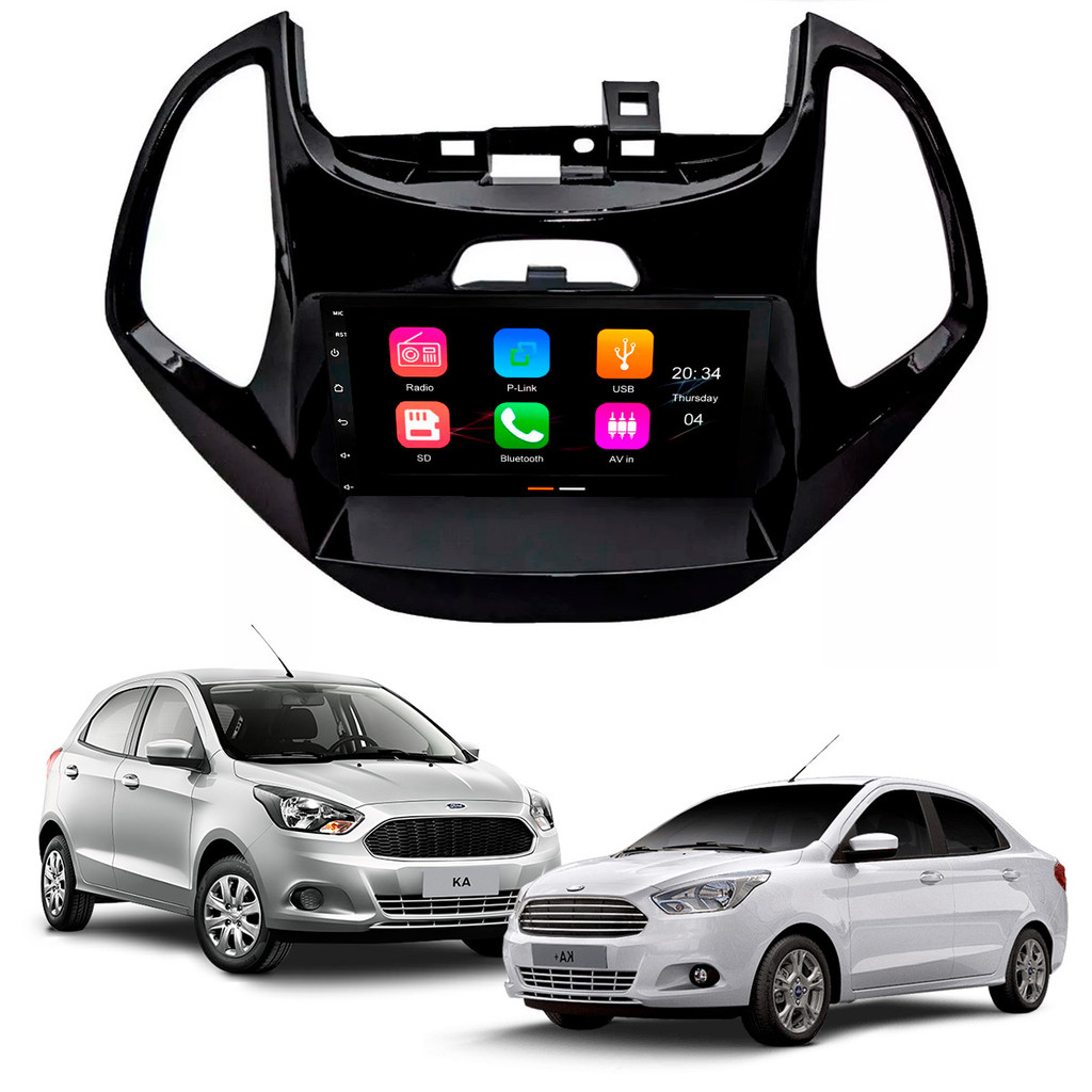 Central Multimídia 7" Pol. MP5/BT CarPlay Android + Moldura Black Piano Ford Ka  2014 15 16 17 18 em Oferta na Shopee