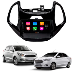 Central Multimídia 7" Pol. MP5/BT CarPlay Android + Moldura Black Piano Ford Ka 2014 15 16 17 18