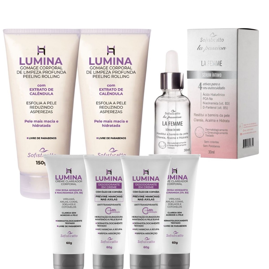 Lumina Clareador Virilha Axilas e Desodorante AntiTranspirante Esfoliante Corporal Sérum Hidrata Skin care intima Kit