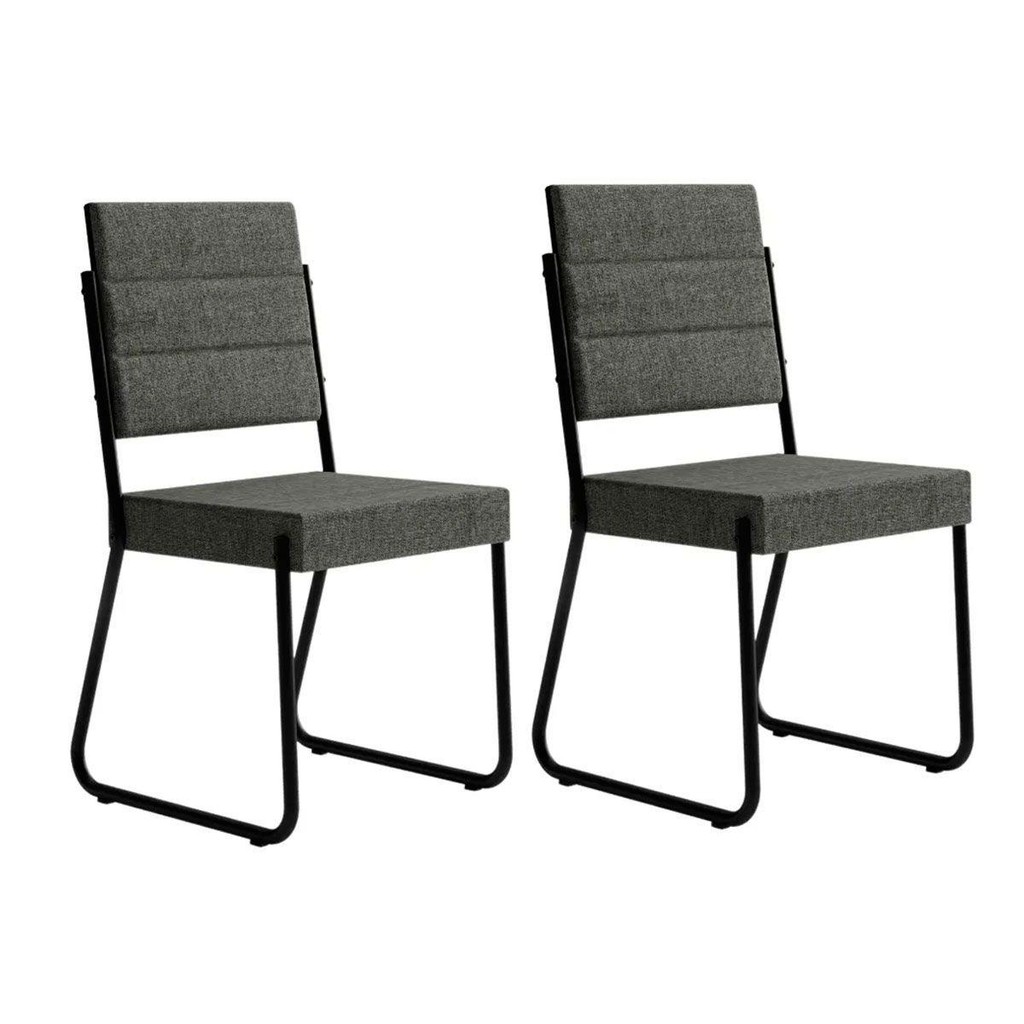 Cadeira Sala de Jantar 1736 Aço Kit 2 Uni Preto/Linho Grafite/Courano Preto - Carraro em Oferta na Shopee