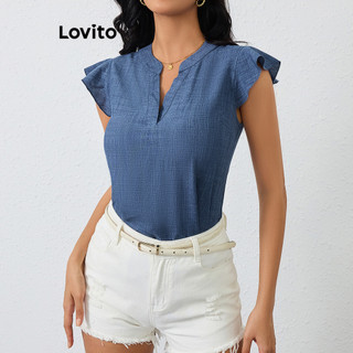 Lovito Blusa casual lisa com babados para mulheres LBL17547 em Oferta na Shopee