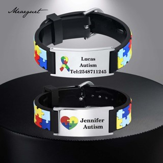Pulseira De Autismo Personalizada Meaeguet Para Crianças Aldult , Silicone Com Quebra-Cabeça De Aço Inoxidável Ajustável em Oferta na Shopee