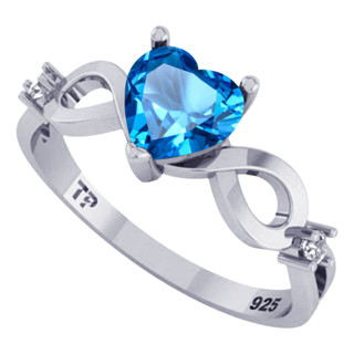 Anel Prata 925 Infinito Amor Coração - Topázio Azul em Oferta na Shopee