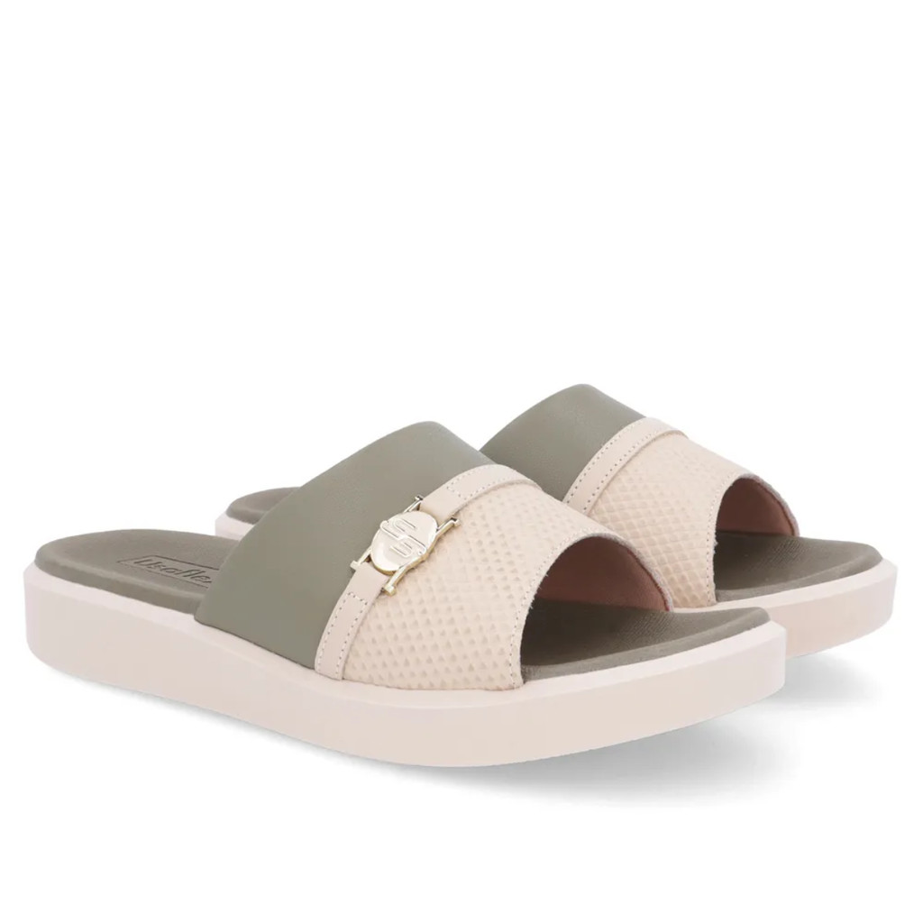 Sandália Tamanco Casual Ortopédico Usaflex AL0103004 Moda Confortável Original Verde e Tan