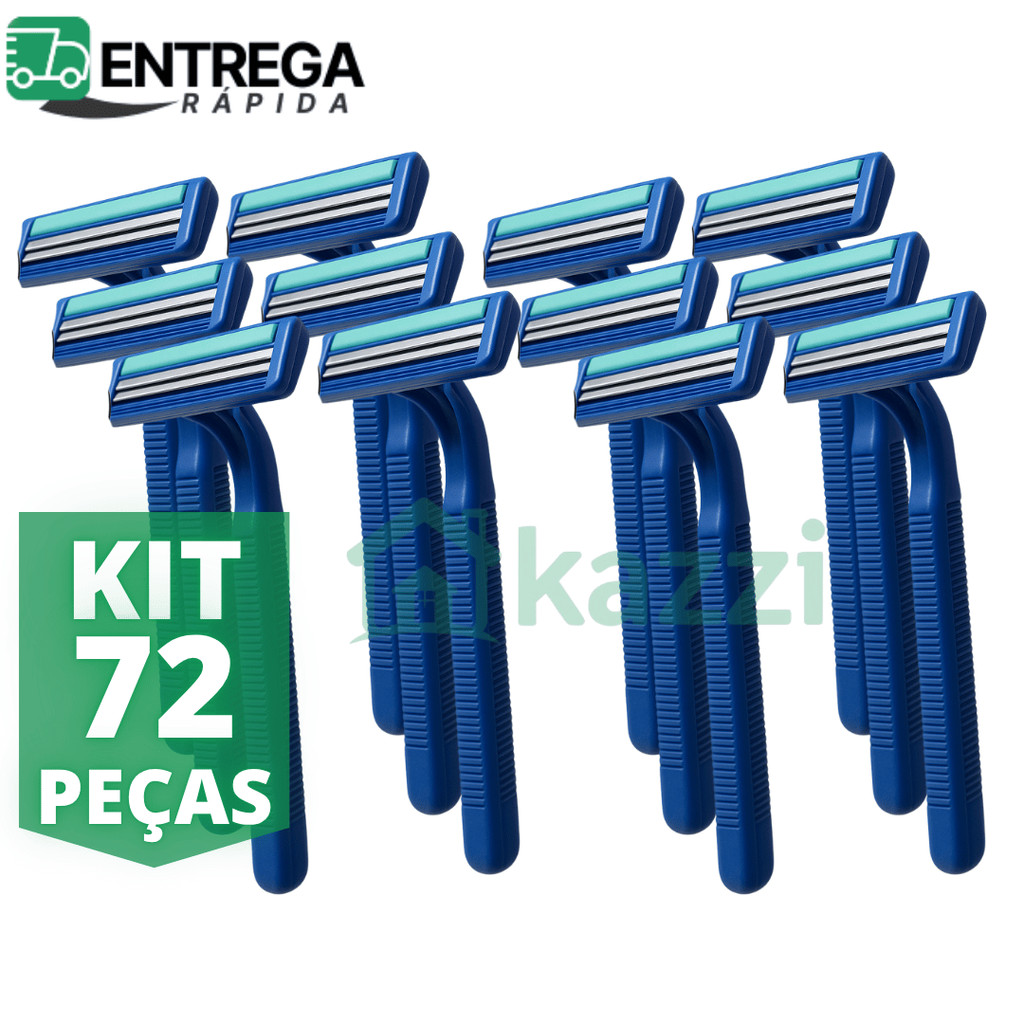 Kit 72 Barbeador Descartável Masculino Feminino Aparelho de Barbear com 2 Lâminas Fita Lubrificante